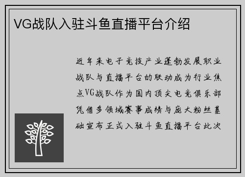 VG战队入驻斗鱼直播平台介绍